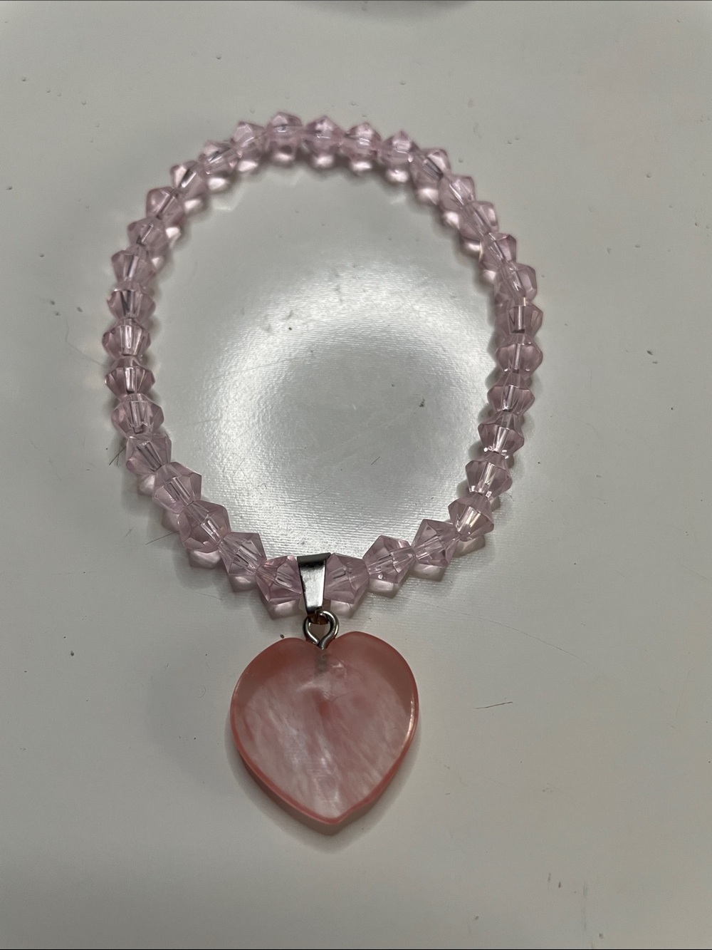 Pink Heart Pendant Beaded Bracelet - Women's Jewelry